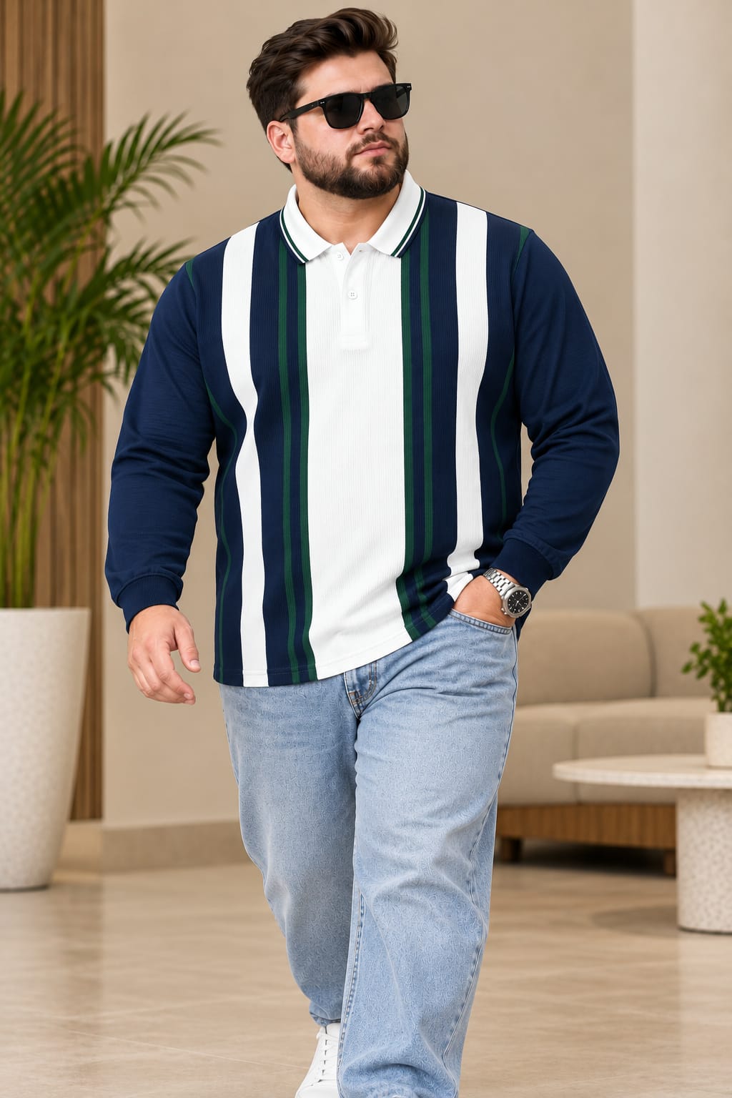 AUSTIVO Men's Plus Size Full Sleeve Polo Neck T-Shirt