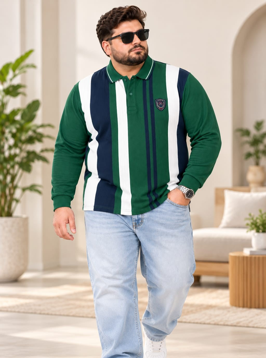 AUSTIVO Men's Plus Size Full Sleeve Polo Neck T-Shirt