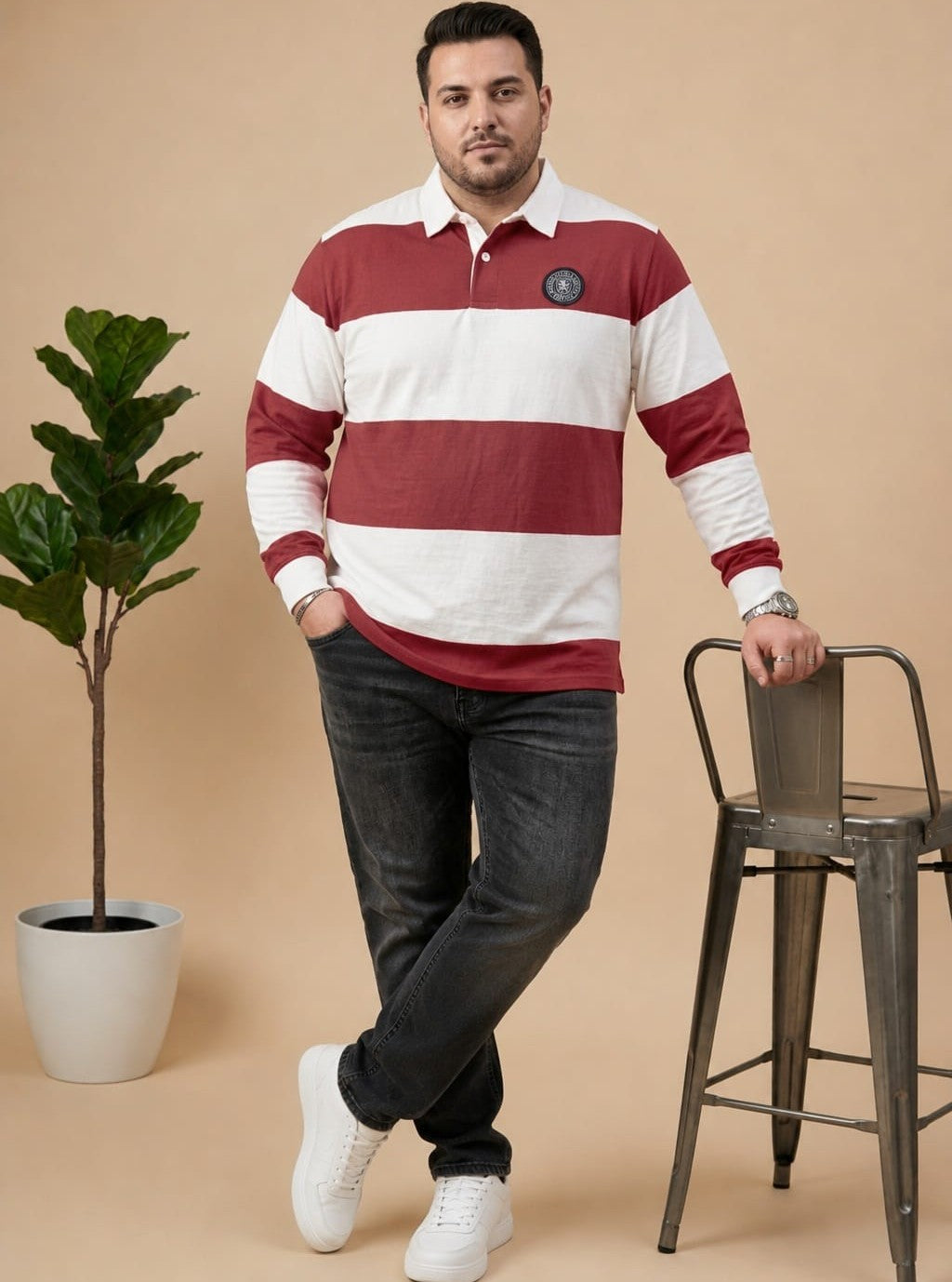 AUSTIVO Men's Plus Size Full Sleeve Polo Neck T-Shirt