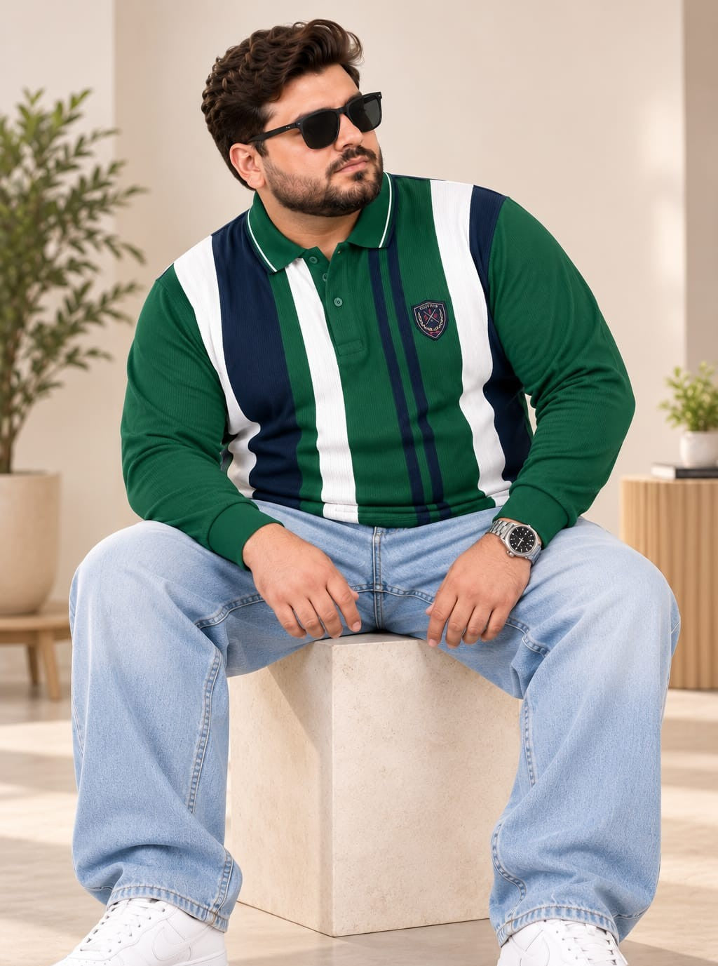 AUSTIVO Men's Plus Size Full Sleeve Polo Neck T-Shirt