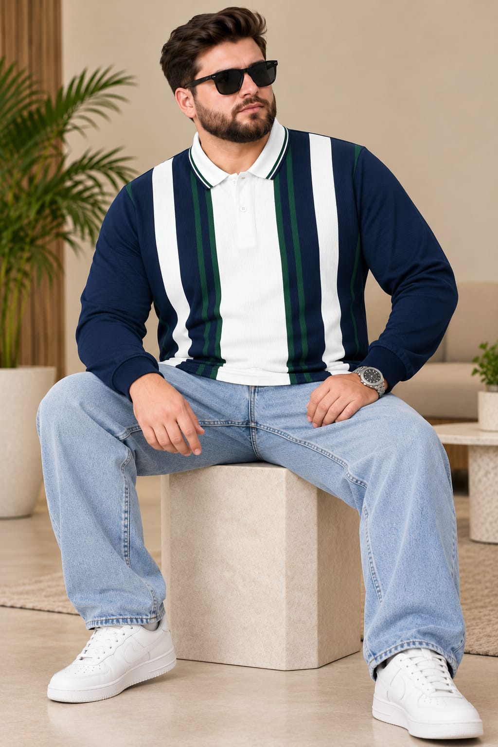 AUSTIVO Men's Plus Size Full Sleeve Polo Neck T-Shirt