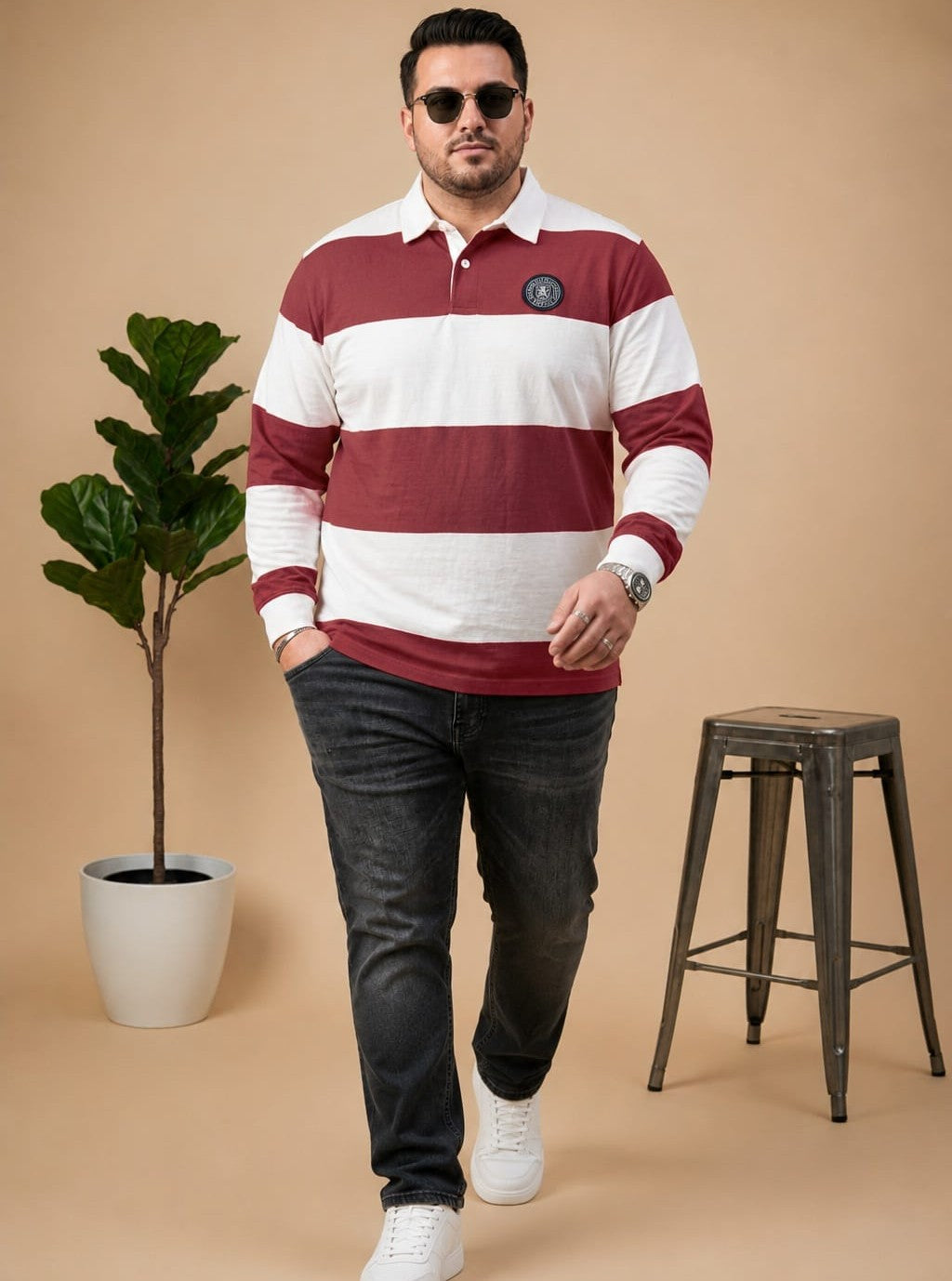 AUSTIVO Men's Plus Size Full Sleeve Polo Neck T-Shirt