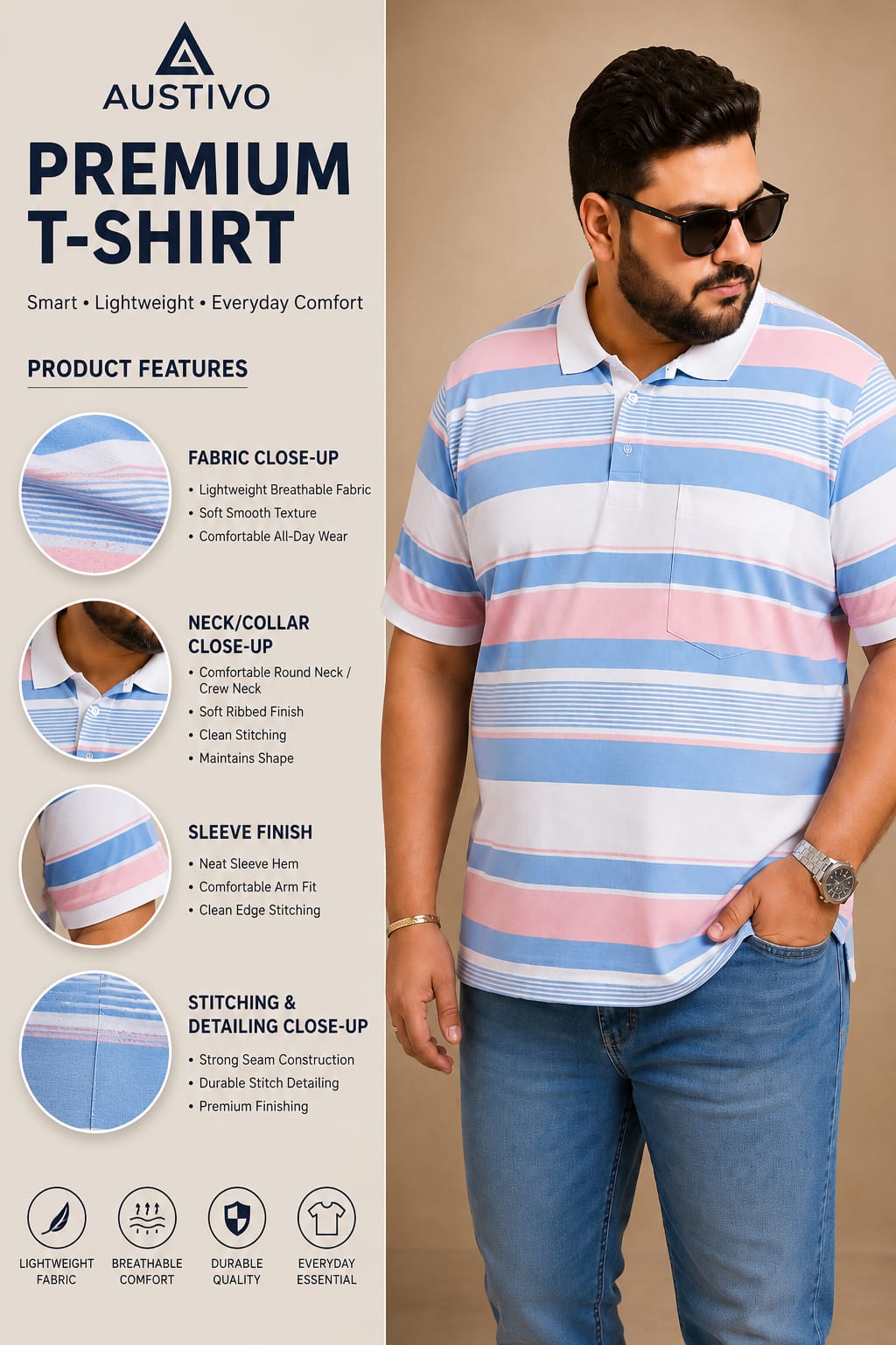 Austivo Men's Pocket  Polo Neck T-shirt