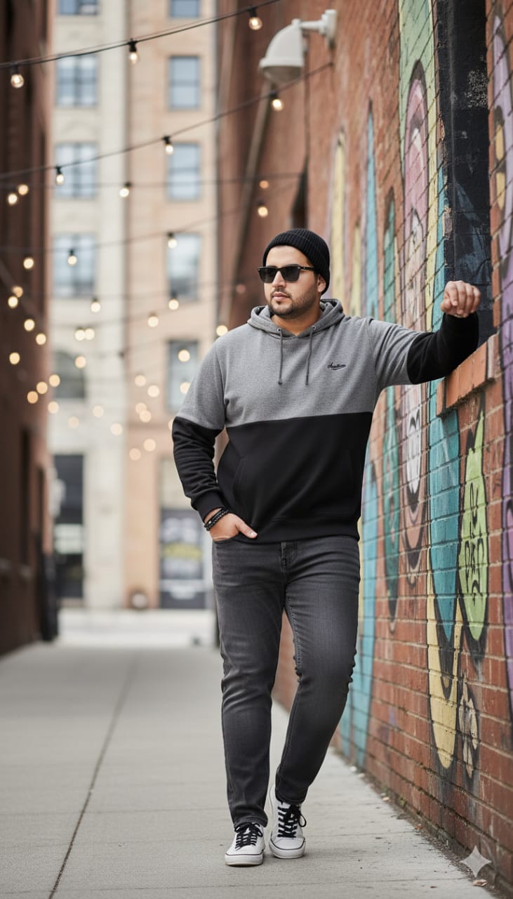 Austivo Men's Colour Block Hooded Sweatshirt