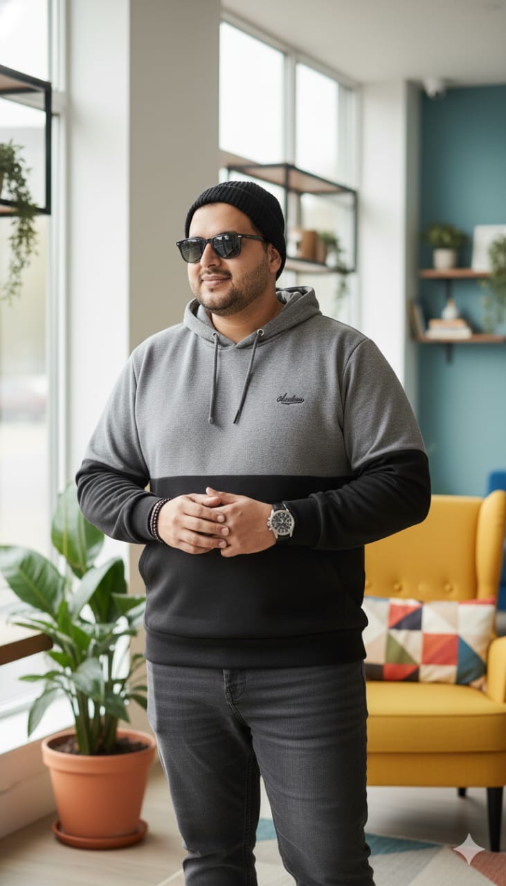 Austivo Men's Colour Block Hooded Sweatshirt