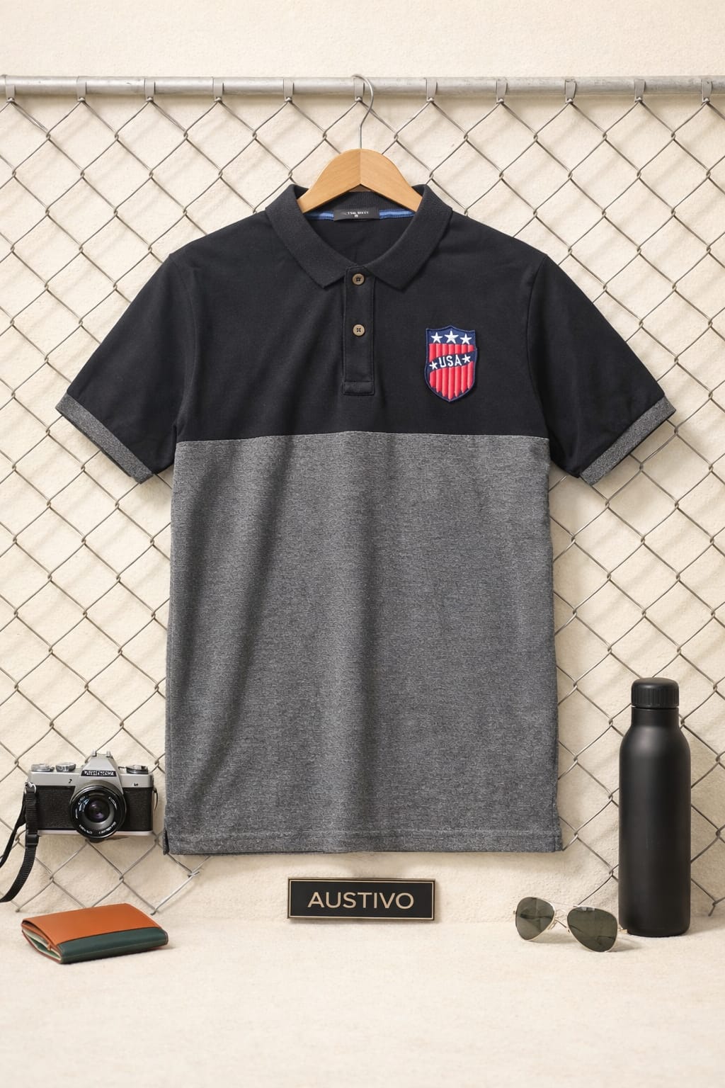 Grey Self Design Polo T-shirt