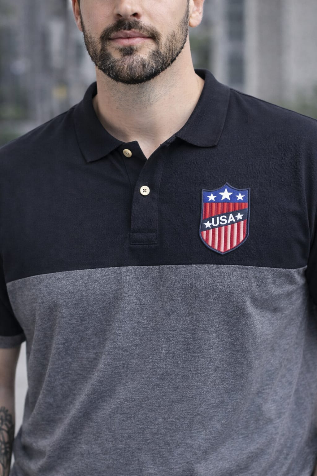 Grey Self Design Polo T-shirt