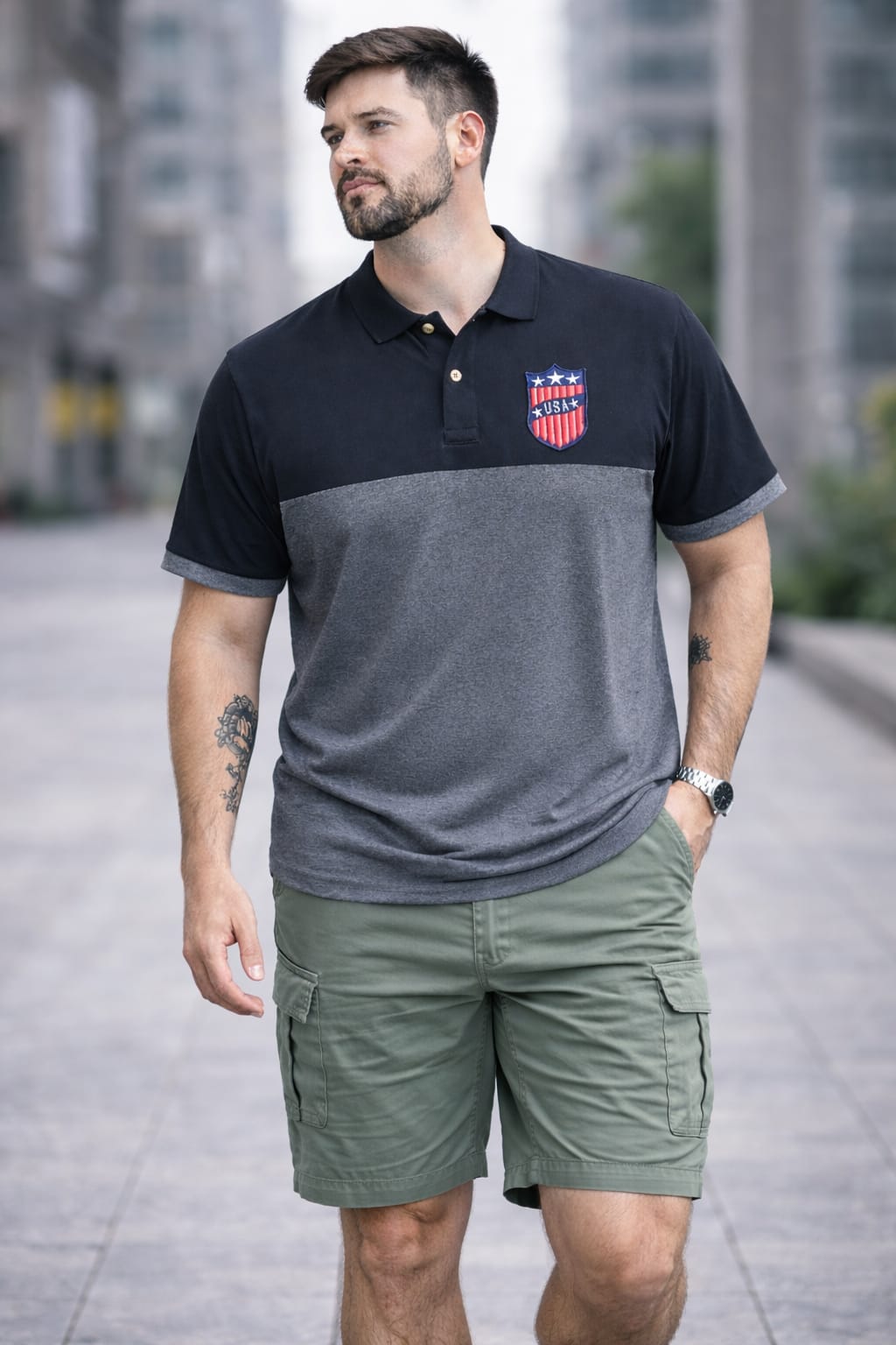 Grey Self Design Polo T-shirt