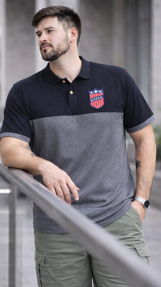 Grey Self Design Polo T-shirt