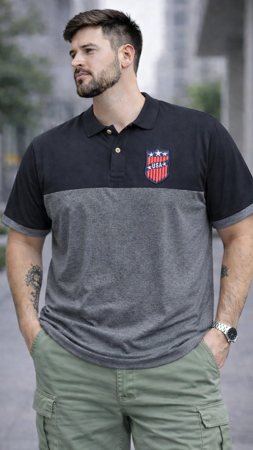 Grey Self Design Polo T-shirt
