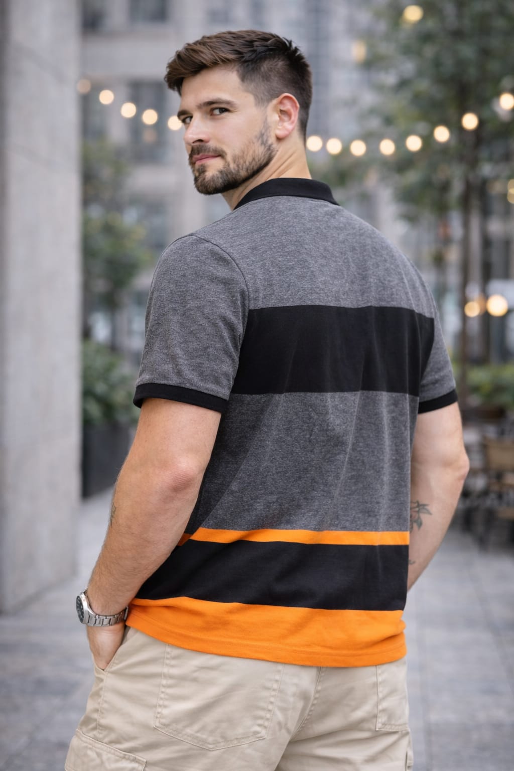 Anthra Grey Stripers Polo T-shirt