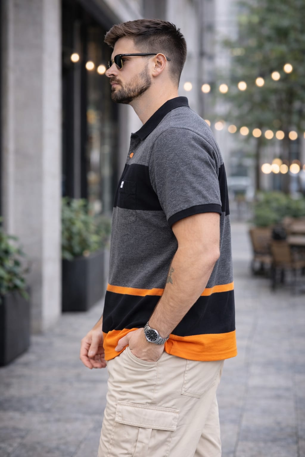 Anthra Grey Stripers Polo T-shirt