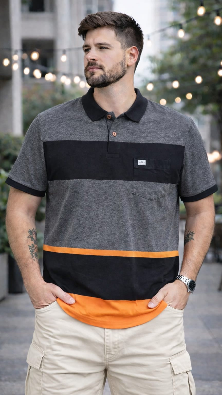 Anthra Grey Stripers Polo T-shirt