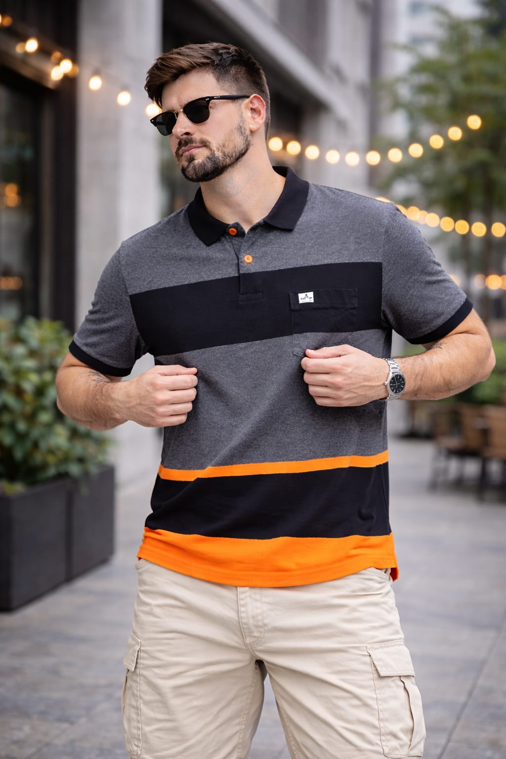 Anthra Grey Stripers Polo T-shirt