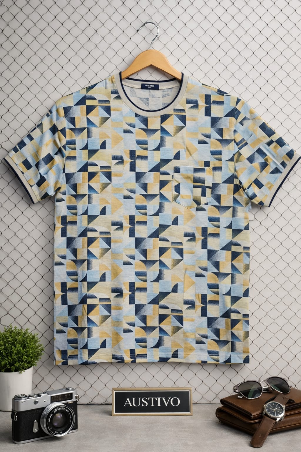 Austivo Men Round Neck Multicolor T-Shirt