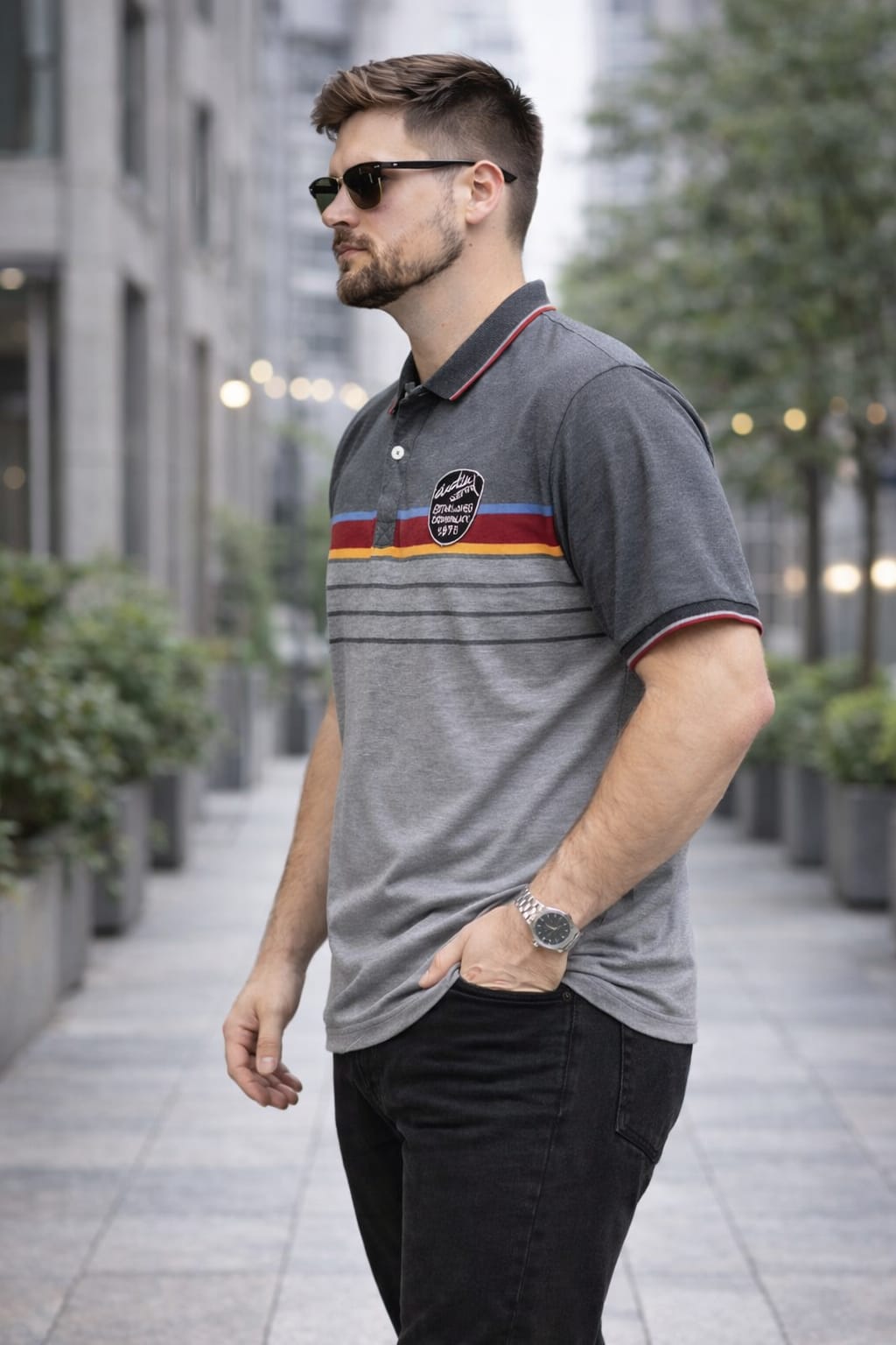 Grey Striper Polo T-shirt 3XL / Grey / cotton blend
