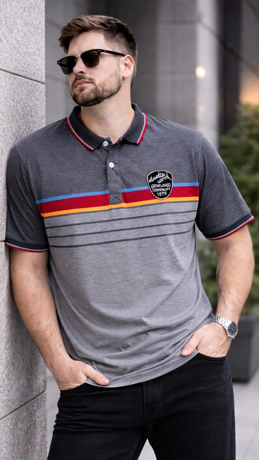 Grey Striper Polo T-shirt 3XL / Grey / cotton blend