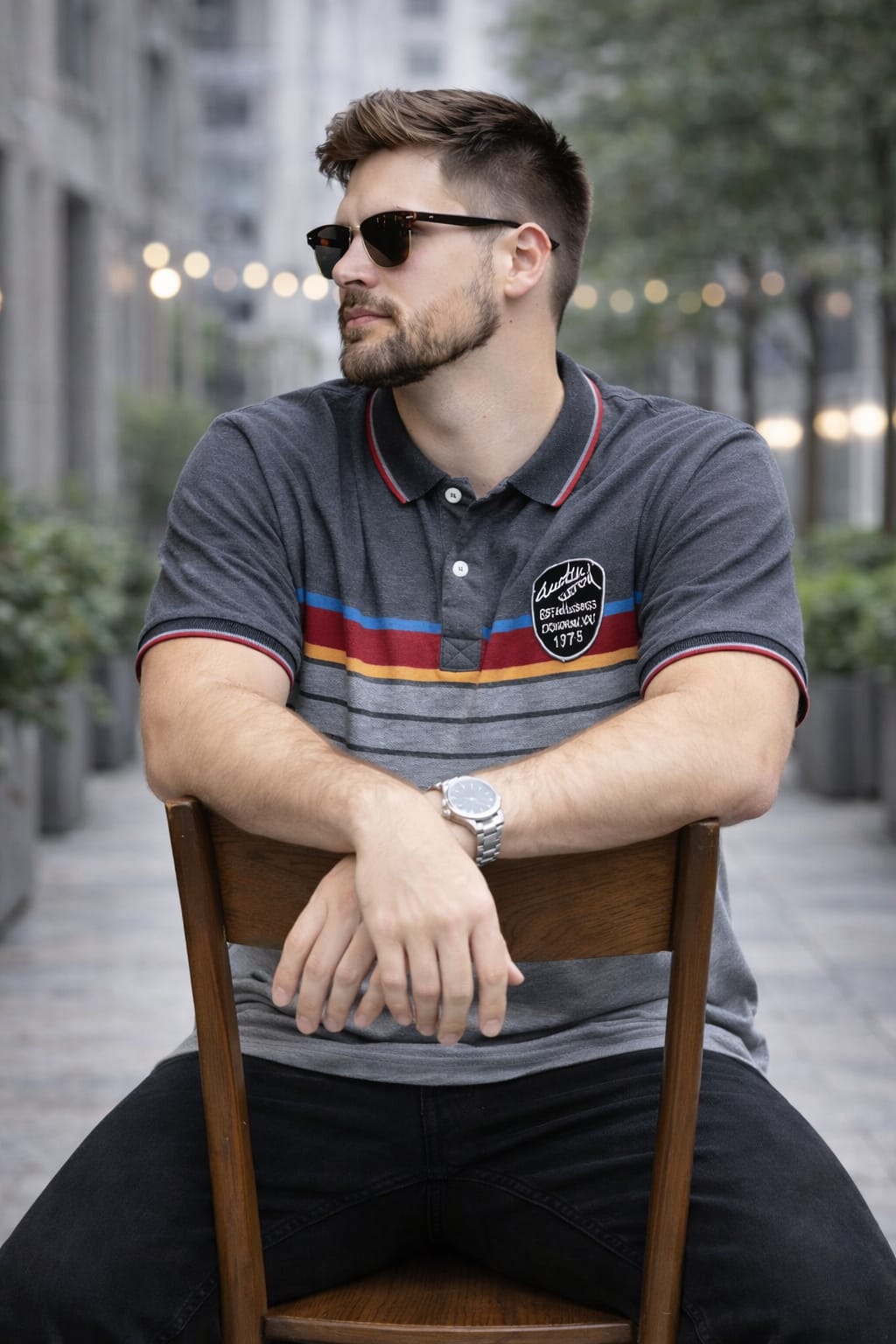 Grey Striper Polo T-shirt 3XL / Grey / cotton blend