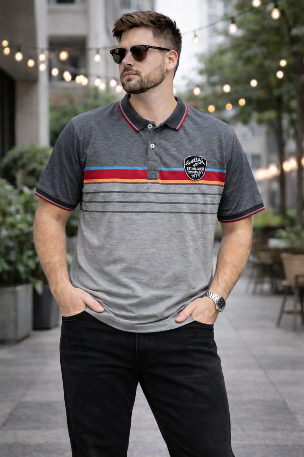 Grey Striper Polo T-shirt 3XL / Grey / cotton blend