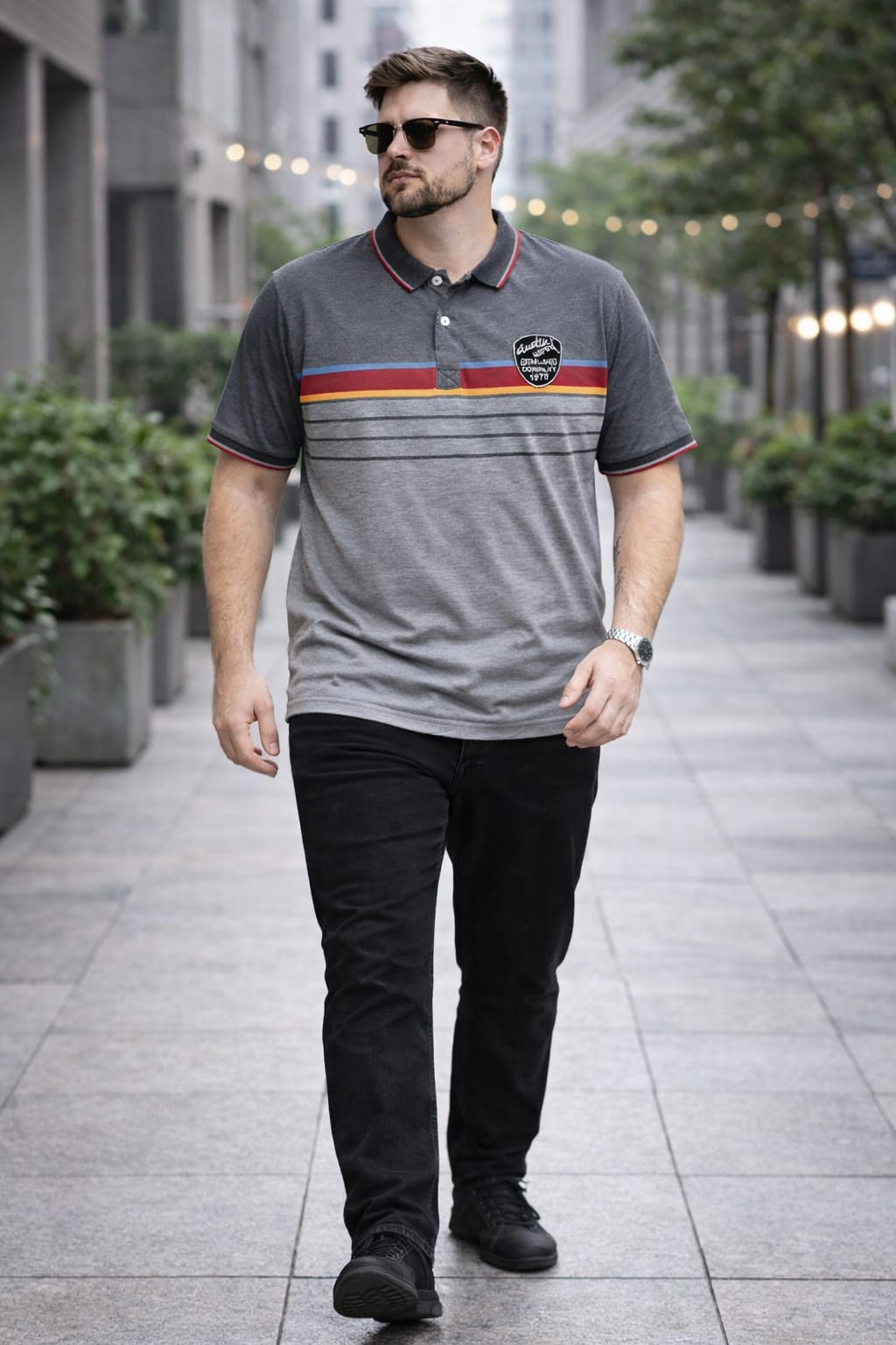 Grey Striper Polo T-shirt 3XL / Grey / cotton blend