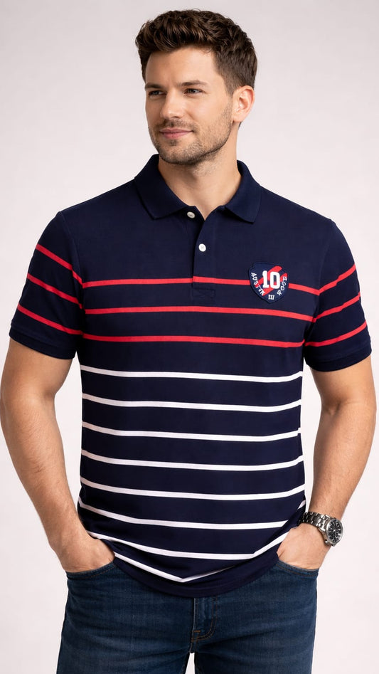 Navy Stripers Polo T-shirt