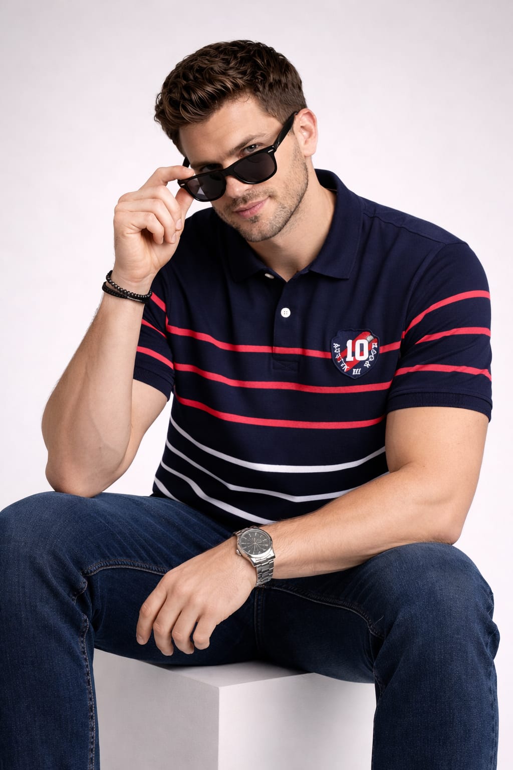 Navy Stripers Polo T-shirt
