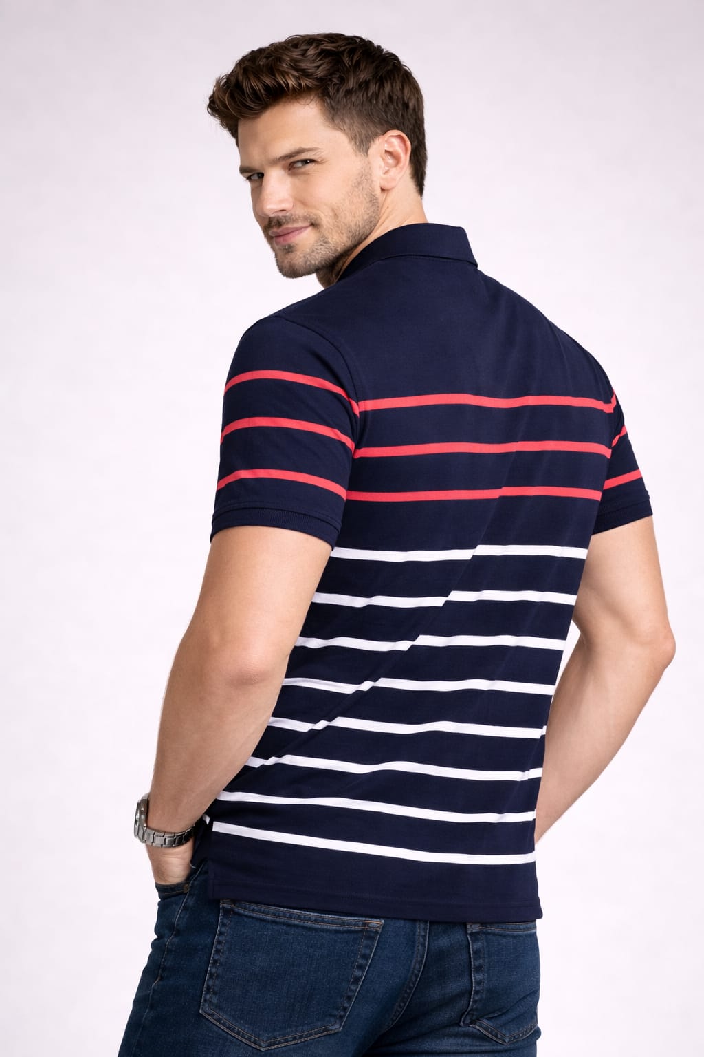 Navy Stripers Polo T-shirt