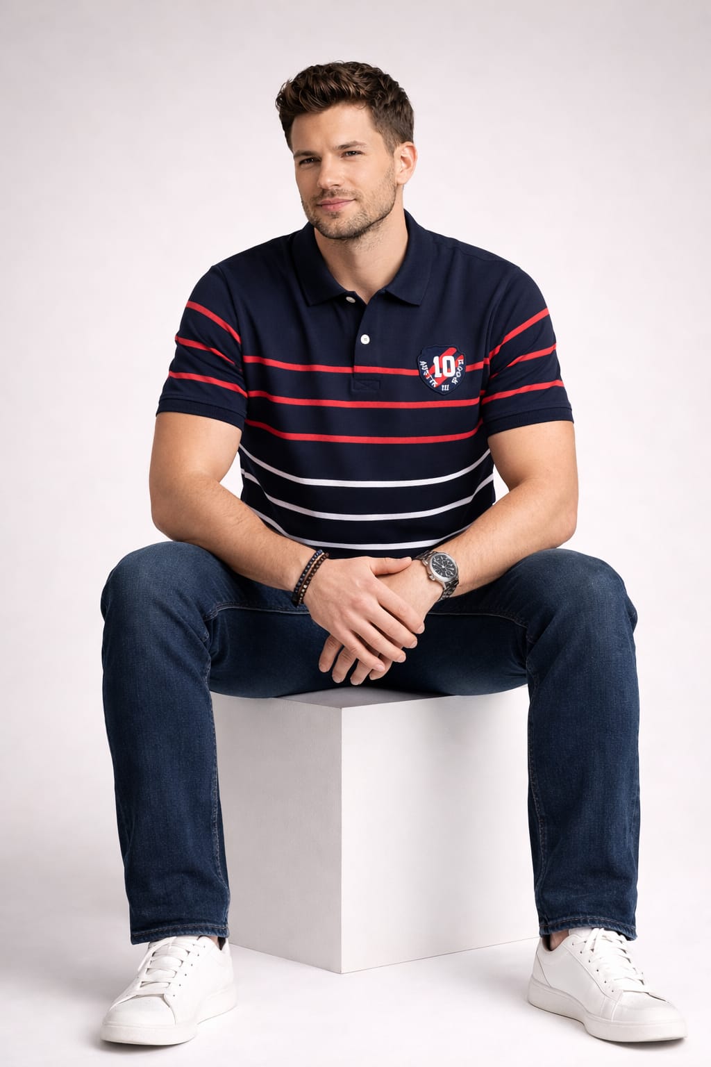 Navy Stripers Polo T-shirt