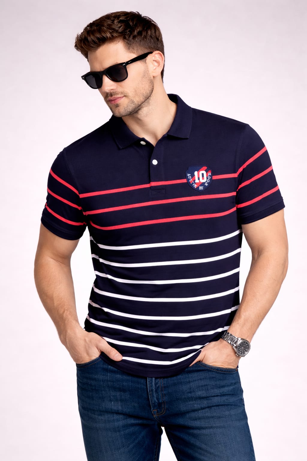 Navy Stripers Polo T-shirt