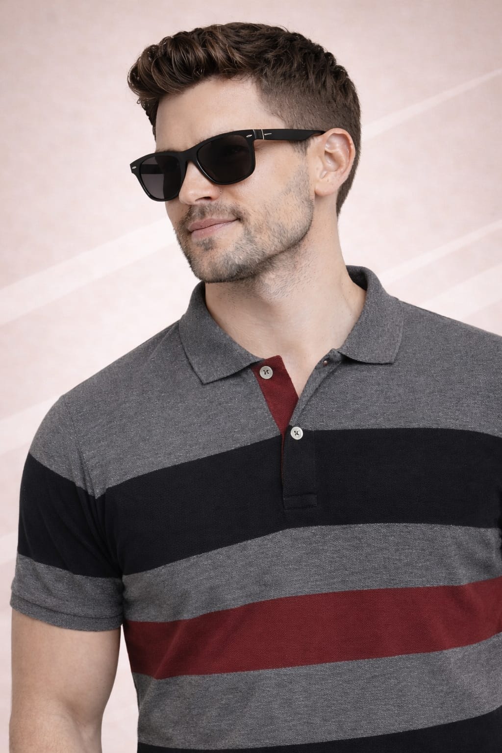 Grey Striper Polo T-shirt