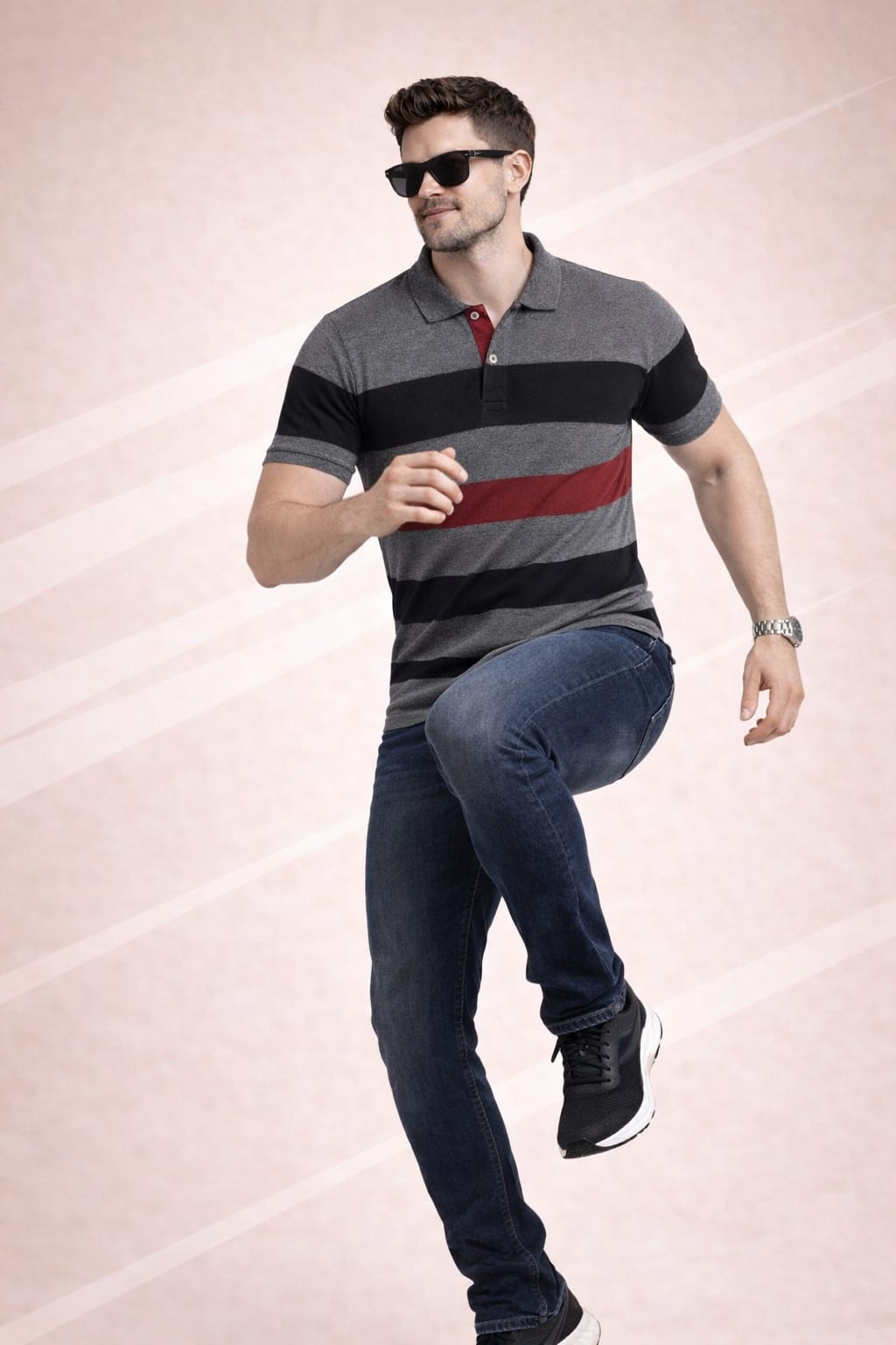 Grey Striper Polo T-shirt