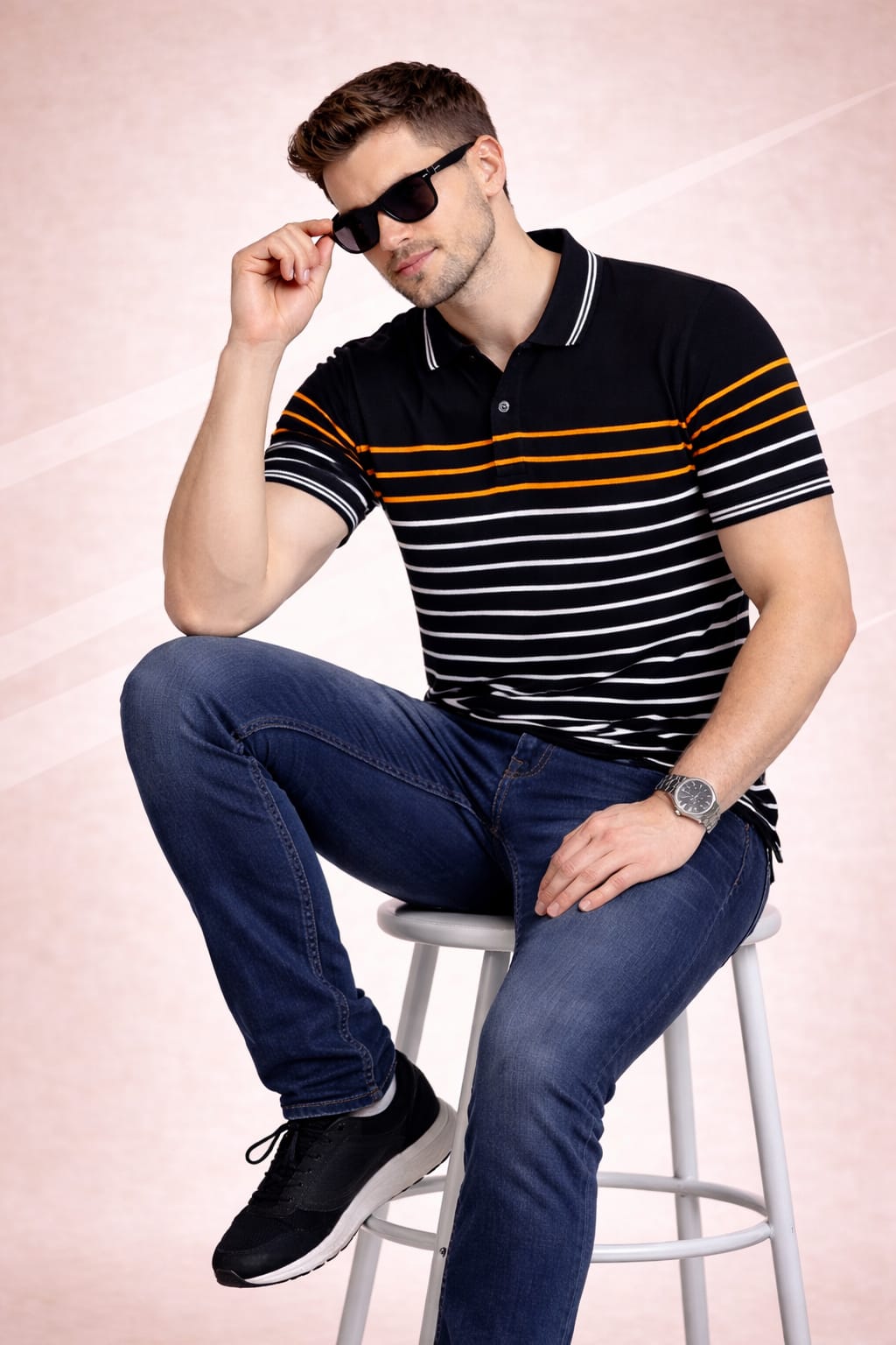 Black Striper Polo T-shirt