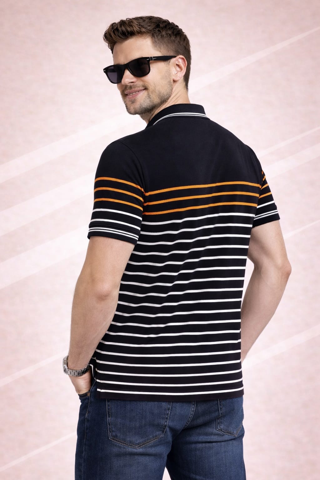 Black Striper Polo T-shirt