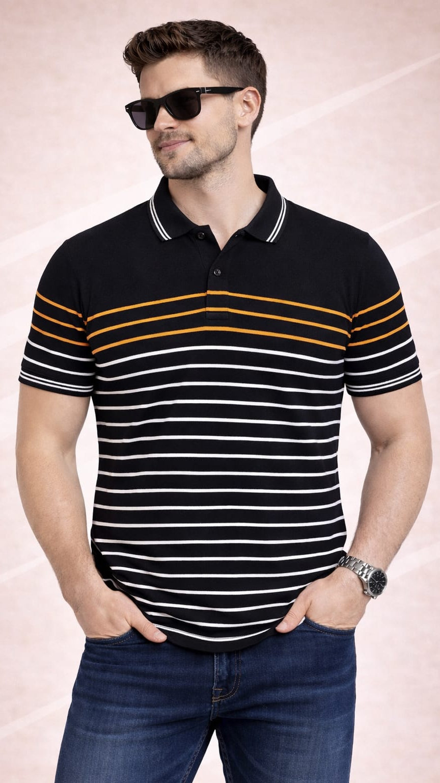 Black Striper Polo T-shirt