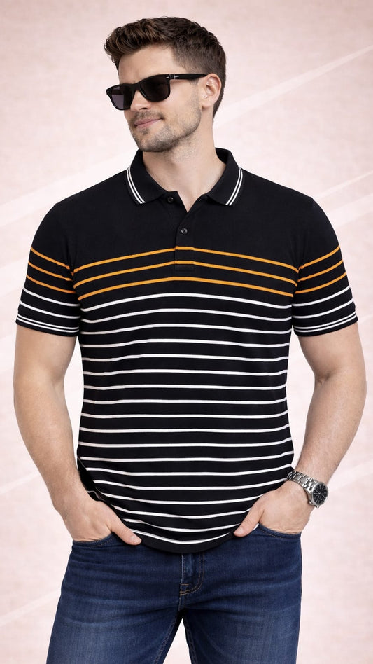 Black Striper Polo T-shirt