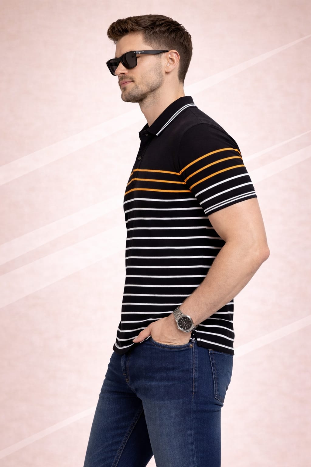 Black Striper Polo T-shirt