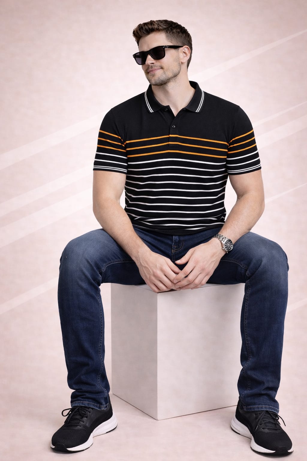 Black Striper Polo T-shirt