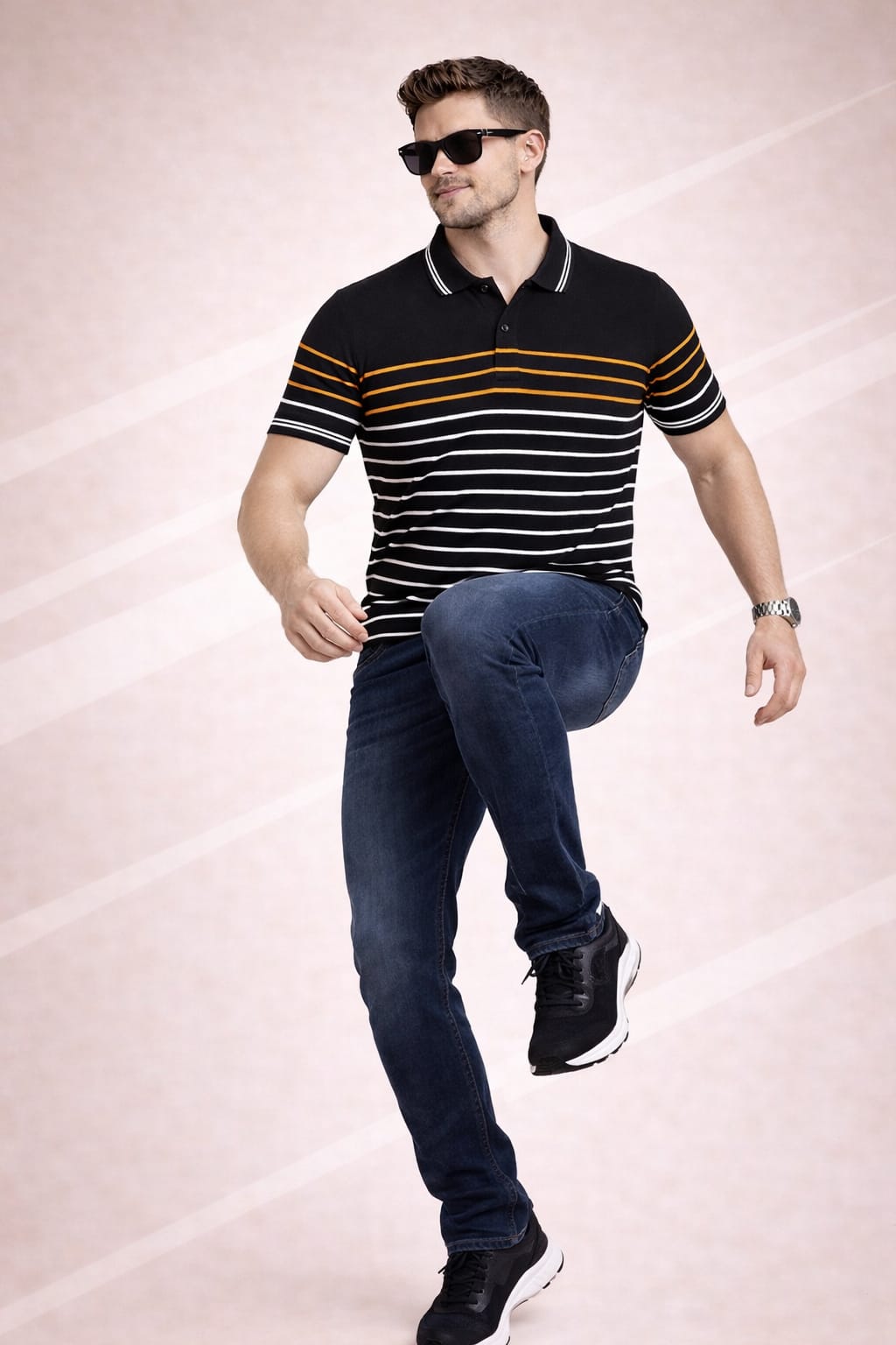 Black Striper Polo T-shirt