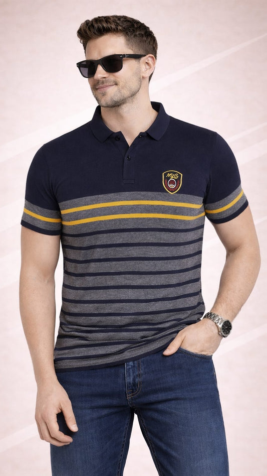 Navy blue Striper Polo T-shirt