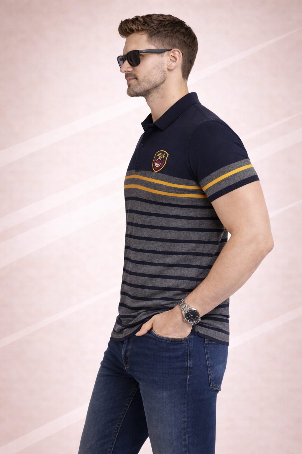 Navy blue Striper Polo T-shirt