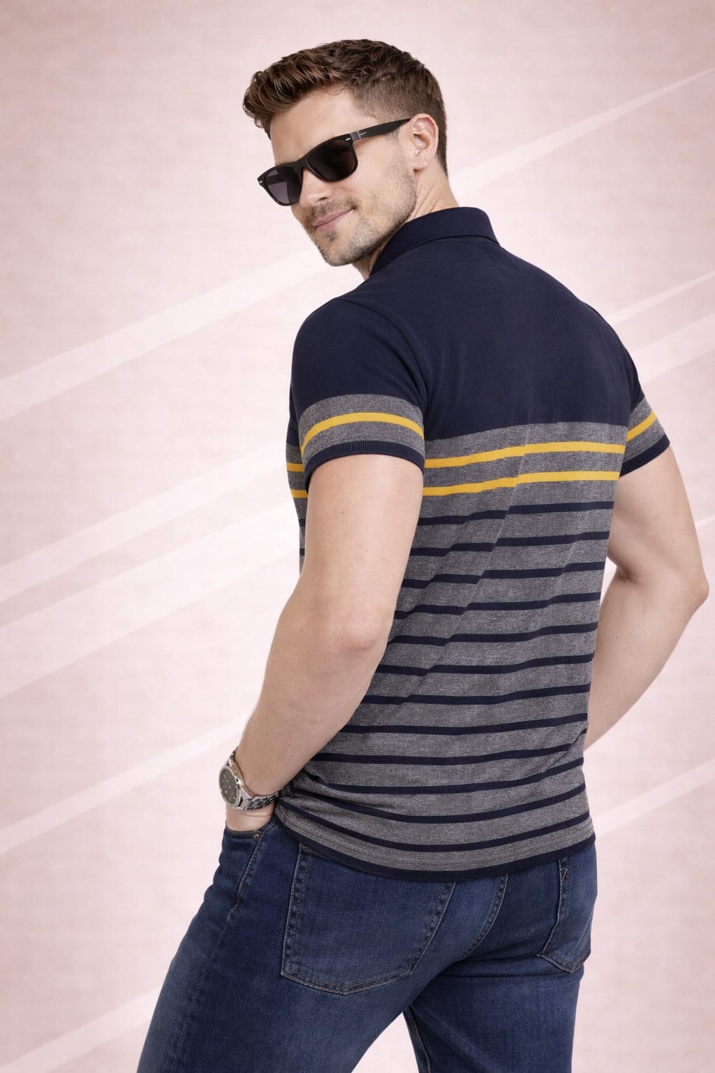 Navy blue Striper Polo T-shirt