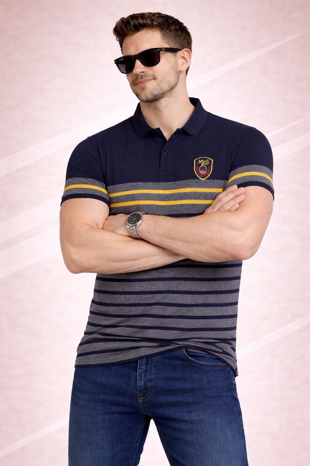 Navy blue Striper Polo T-shirt