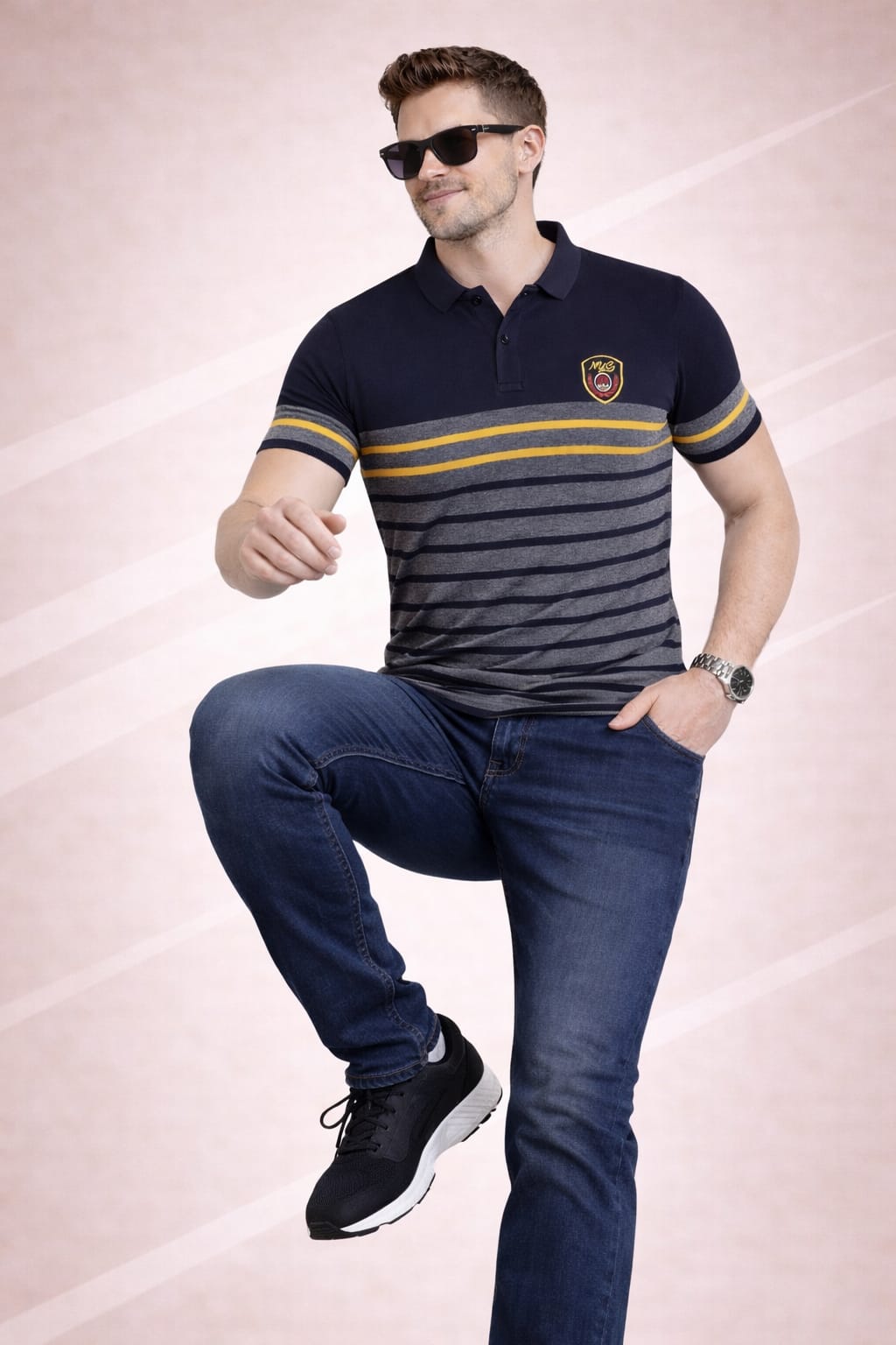Navy blue Striper Polo T-shirt