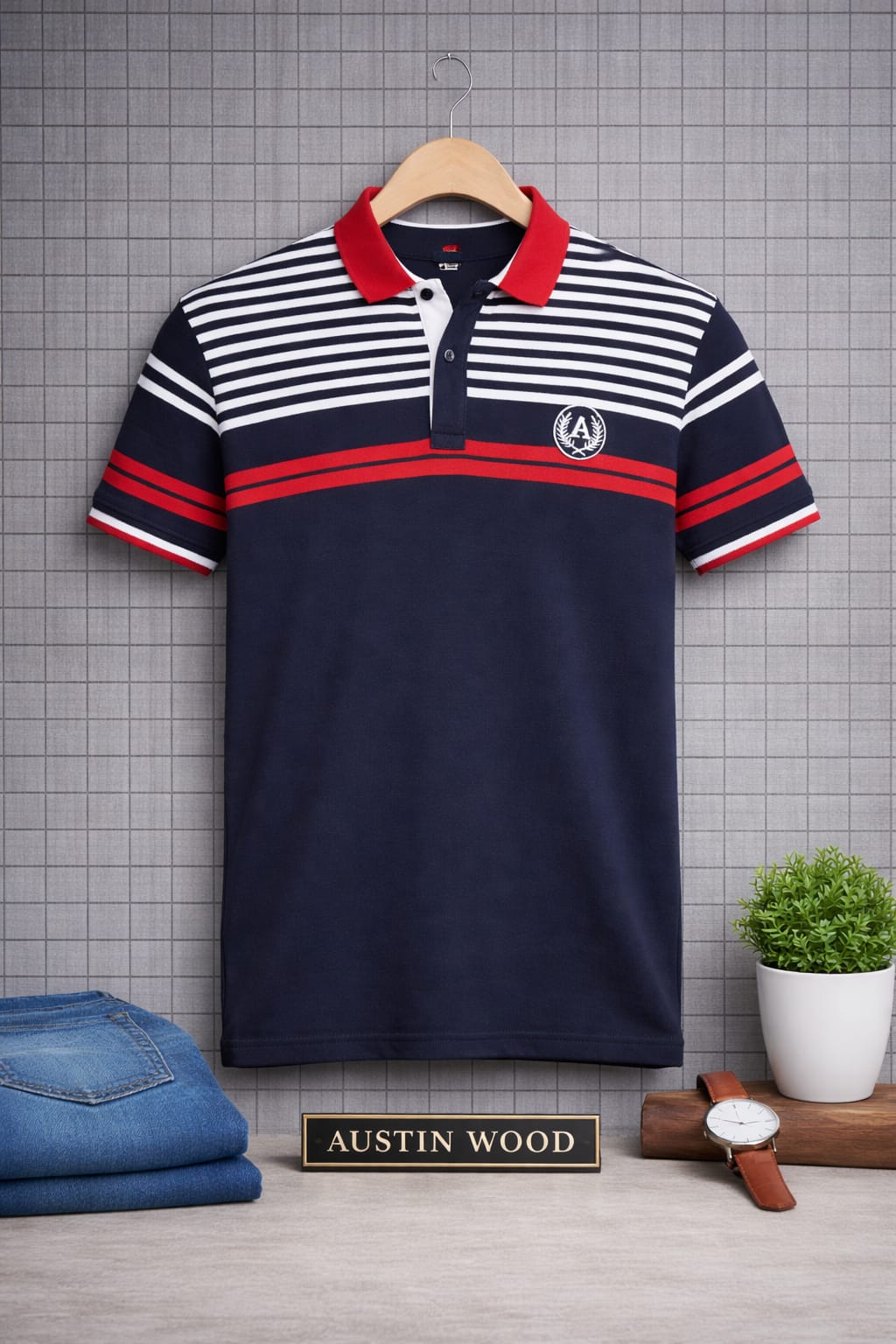 Navy blue Striper Polo T-shirt