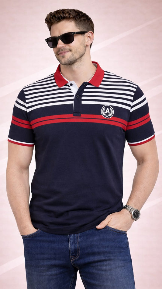 Navy blue Striper Polo T-shirt