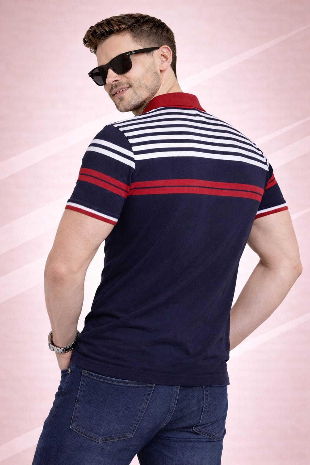 Navy blue Striper Polo T-shirt