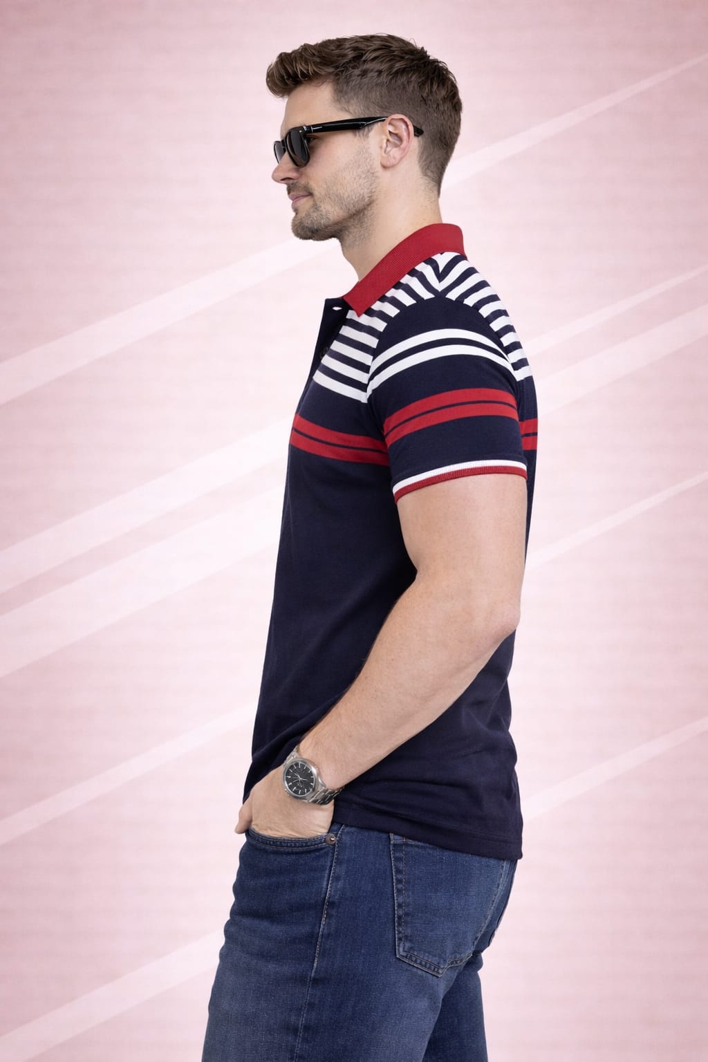 Navy blue Striper Polo T-shirt