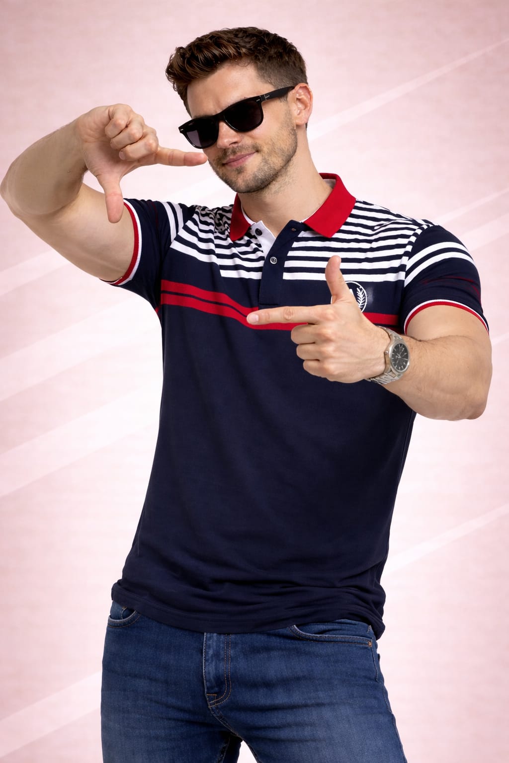 Navy blue Striper Polo T-shirt
