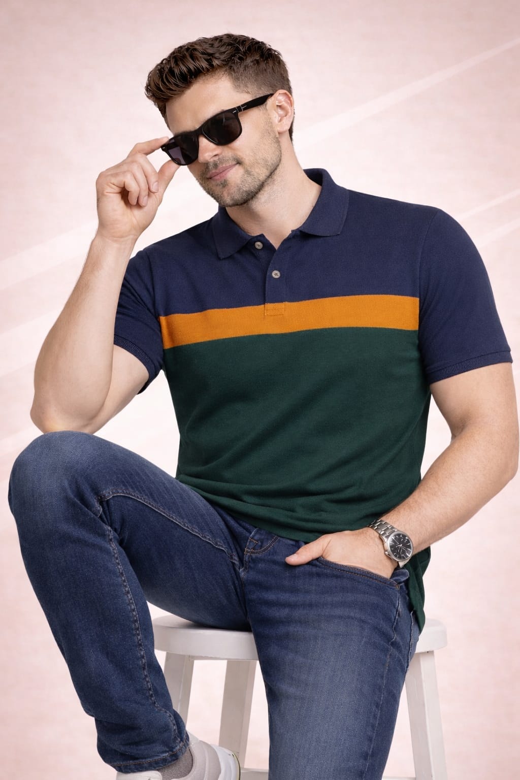Green Stripers Polo T-shirt