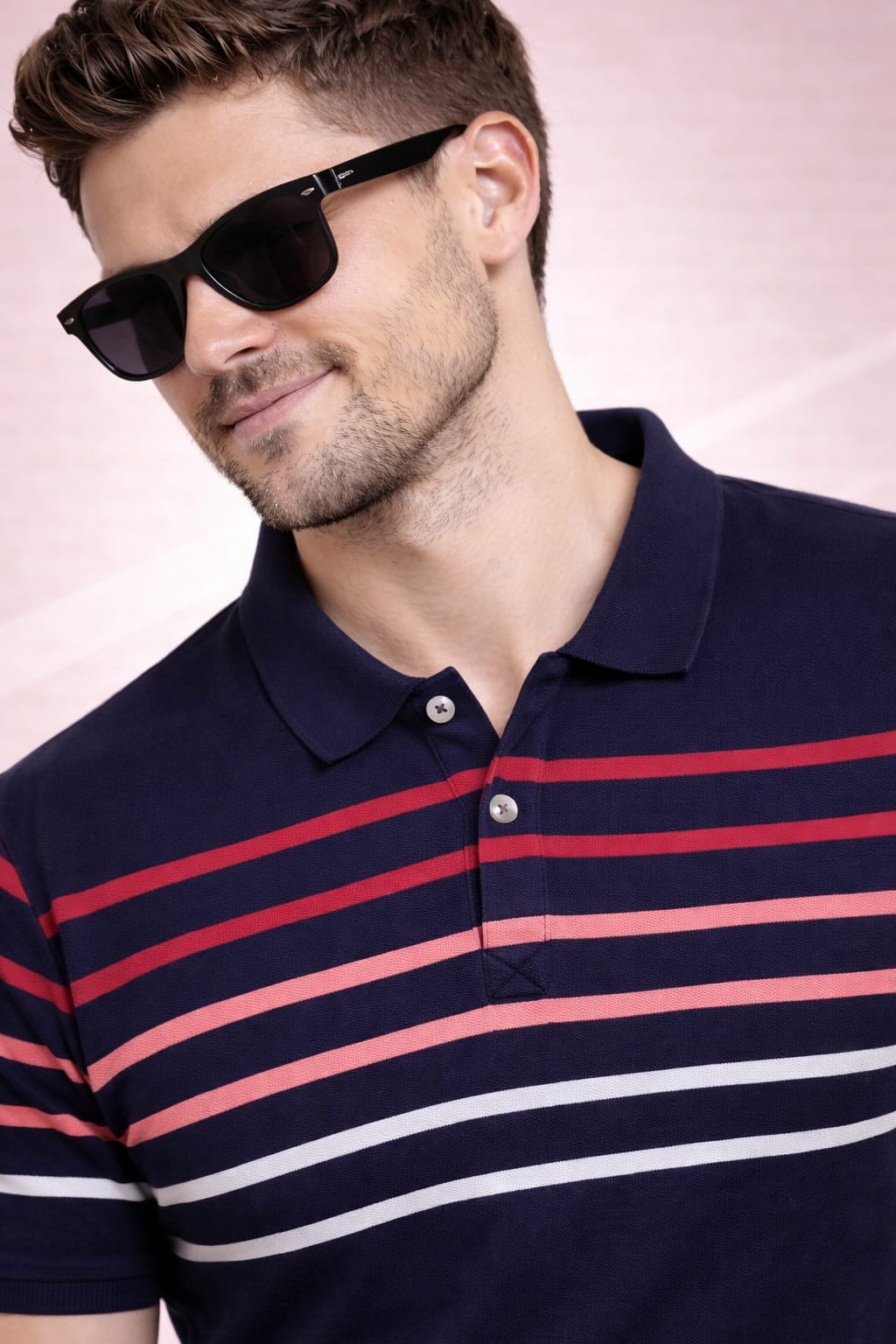 Navy Stripers Polo T-shirt